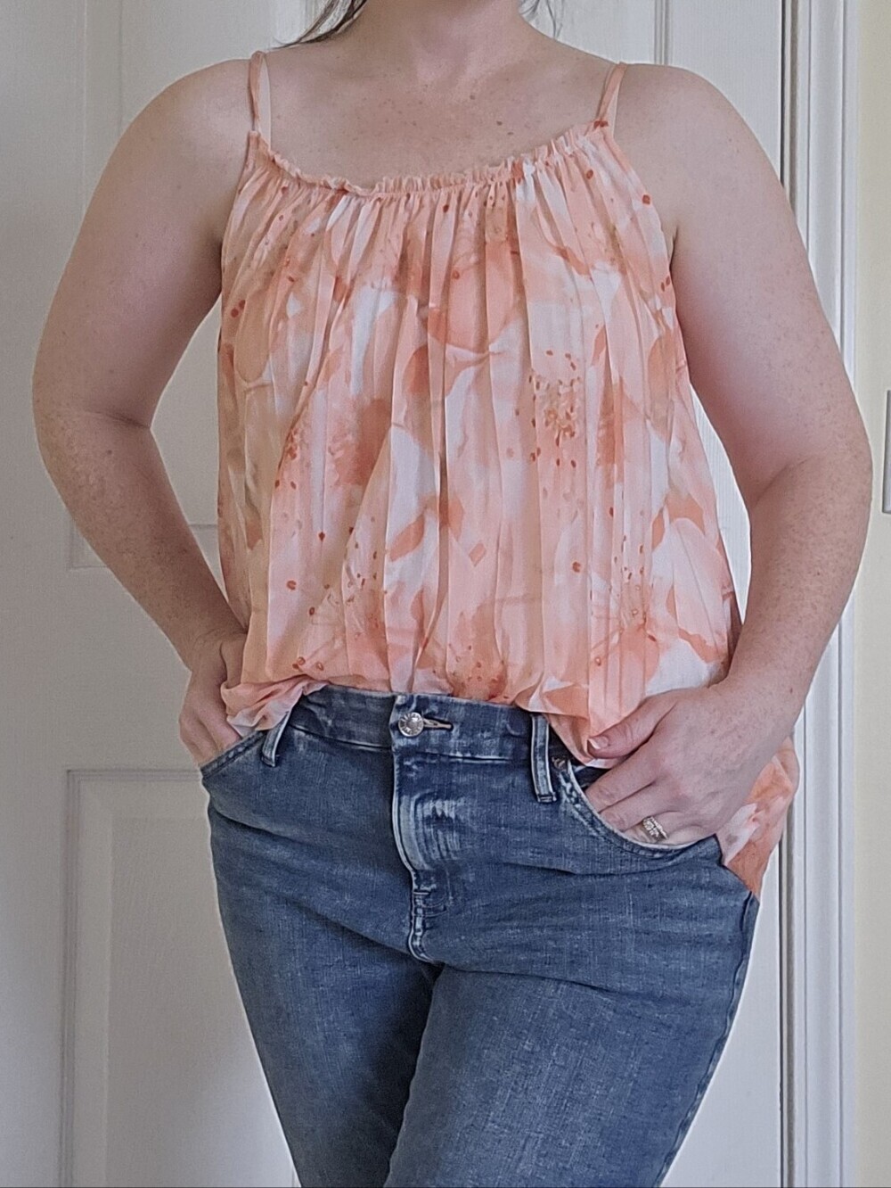 Worthington Peach Floral Pleated Camisole Top
